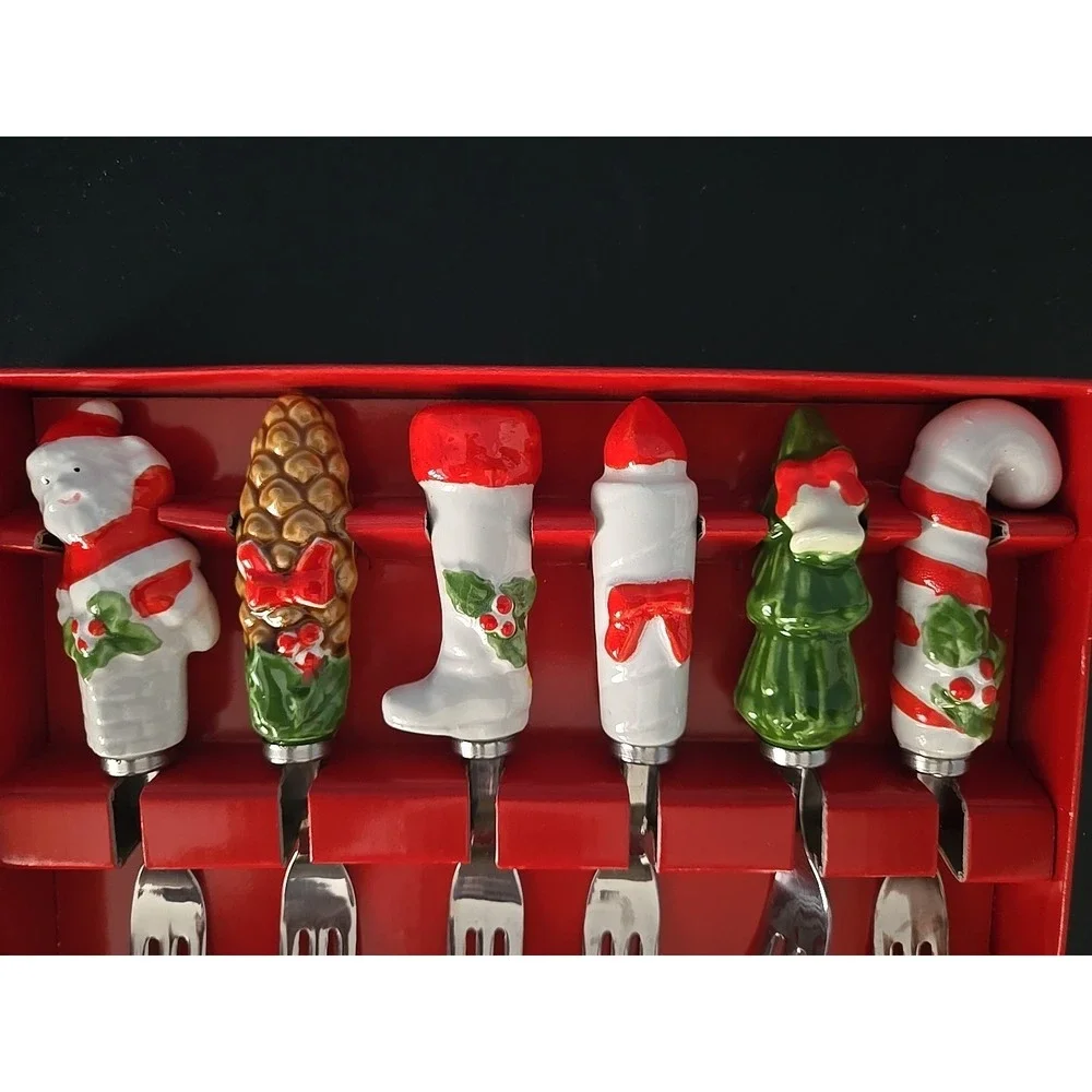 Vintage Home For The Holidays‎ Christmas Cocktail Forks - Set of 6 Canape Set.